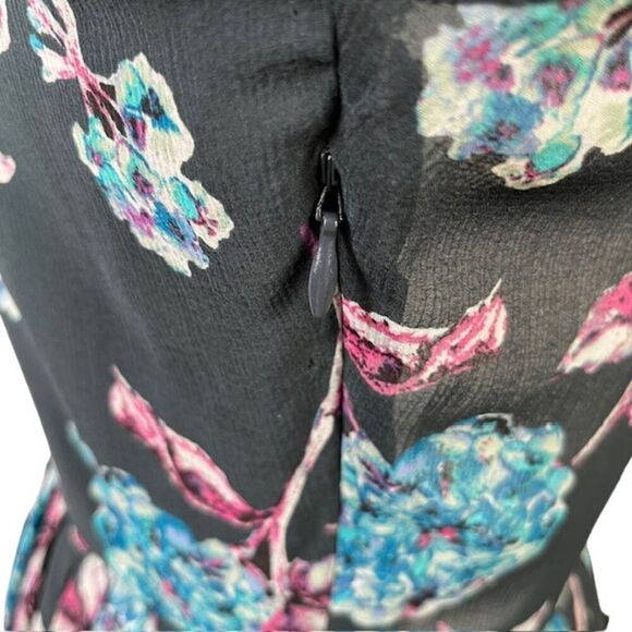 Kimchi Blue Nina Sheer Panel Dress Women's Gray Floral Aqua Pink Lined Size 4 - Picture 10 of 16